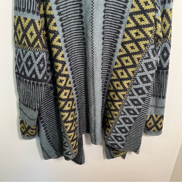 J. Jill Open Front Waterfall Cardigan Blue Green Geometric L - Picture 9 of 12